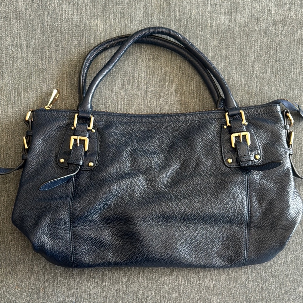 Navy Blue Kattee Handbag Purse with Gold Accents